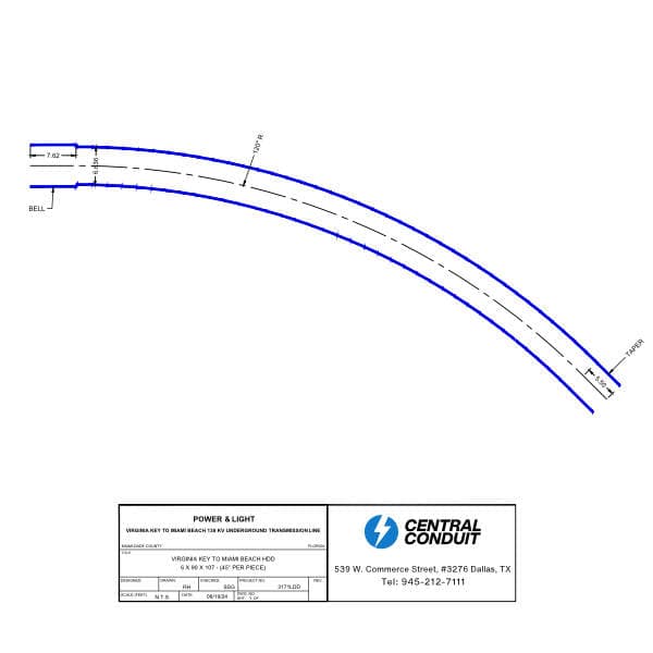 Blueprint drawing of custom radius PVC conduit sweep