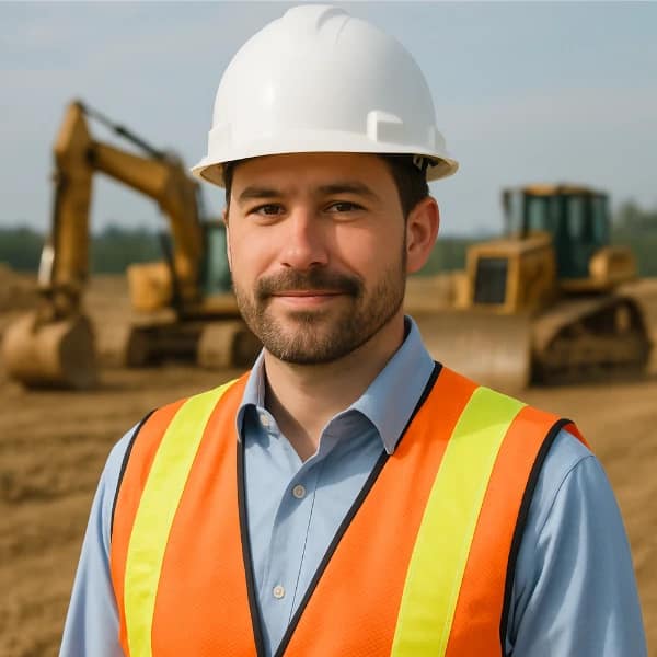 Man in high visibility vest and hard hat on a construction site